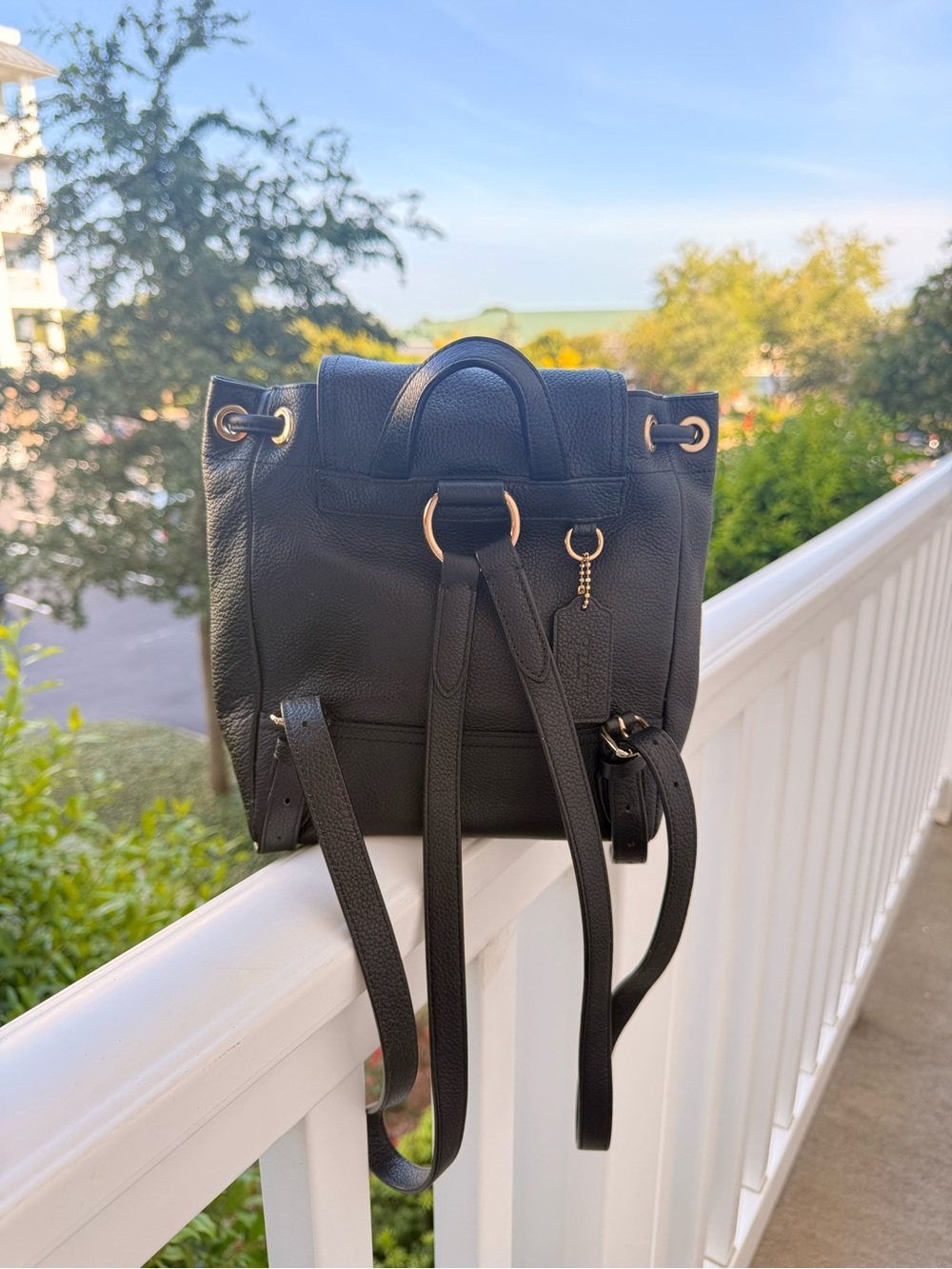 Coach Black Pebbled Leather Drawstring Backpack with Gold Hardware - Picture 2 of 2